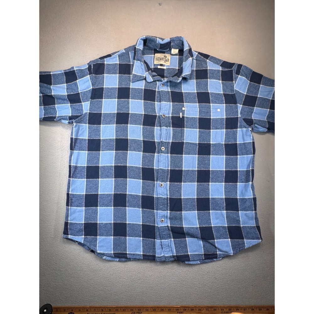 Levis SilverTab Mens Large Blue Plaid Short Sleeve Flannel Shirt Oversized NWT